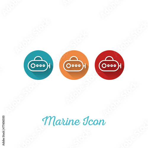 Submarine Marine Flat Icon - Webdesign Element with Long Shadow