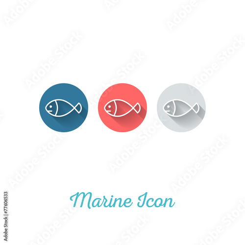 Fish Marine Flat Icon - Webdesign Element with Long Shadow
