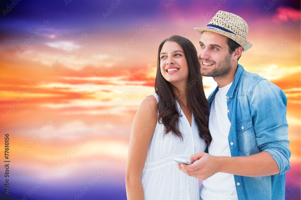 Obraz premium Composite image of happy hipster couple smiling together