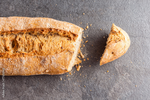 Cut loaf of bread photo