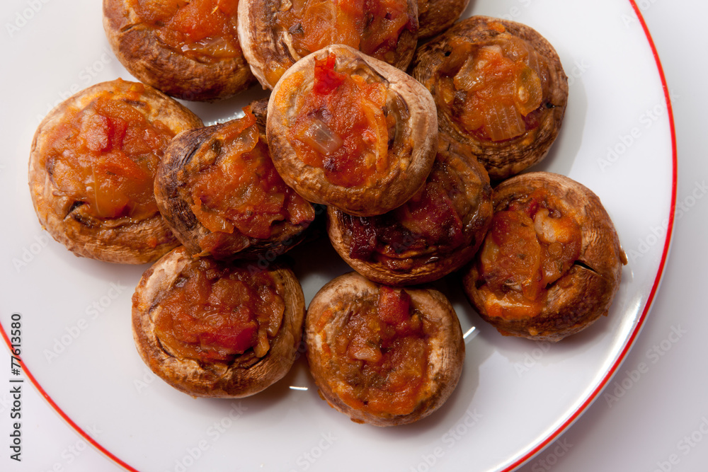 Mushrooms stuffed with fried vegetables Mushrooms stuffed with fried vegetables