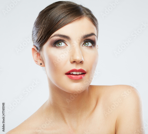 Woman face close up beauty portrait. Female model poses