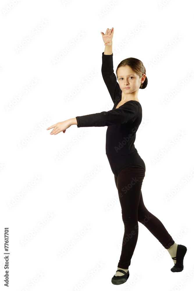 Little Girl dancer in pose on White Background