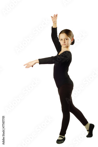 Obraz na płótnie Little Girl dancer in pose on White Background w salonie