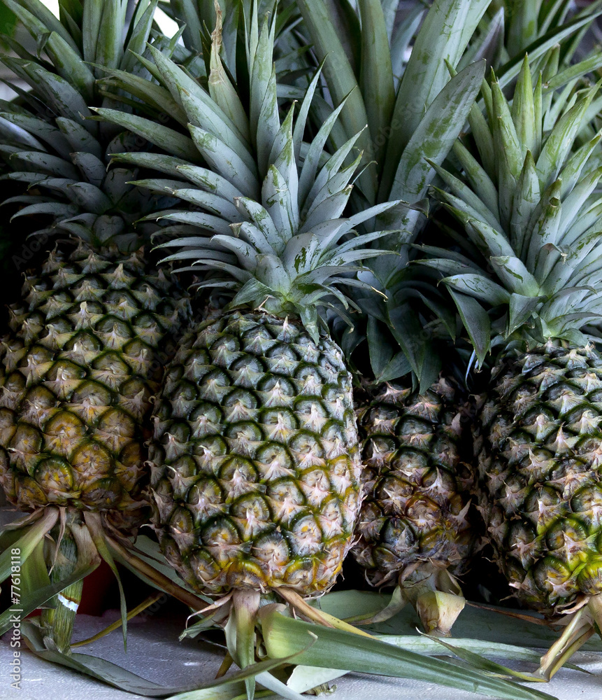 Fototapeta premium Closeup pile of pineapple in fruit Market.