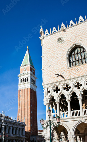Campanile bell tower and architecture detail of Doges Palace