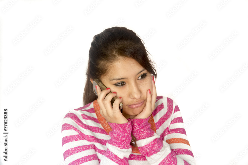 Cute Bolivian girl with phone Cute Bolivian girl with phone