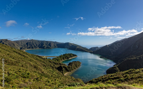 Beautiful view of the Lake in Crater Volcano Covered with Forest