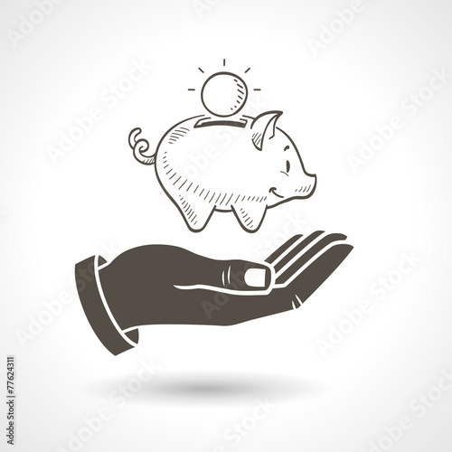 Hand Holding Piggy Bank Vector