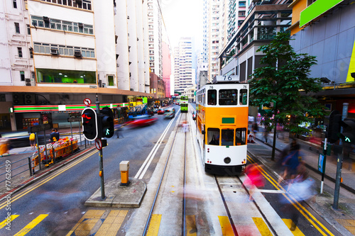 Photography traffic blur motion in modern city hongkong