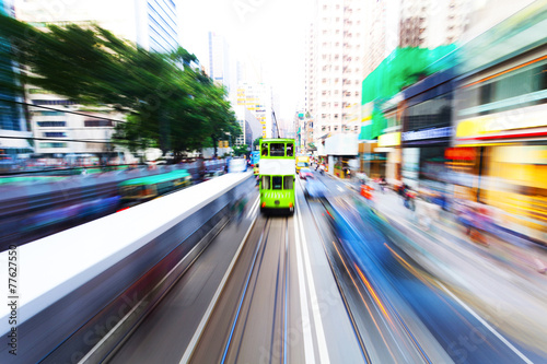 Photography traffic blur motion in modern city hongkong