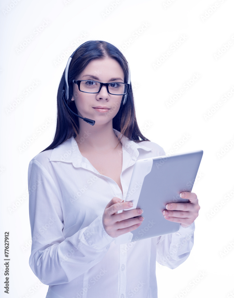 Portrait of a woman reads the document Portrait of a woman reads the document