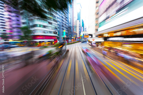 traffic blur motion in modern city hongkong