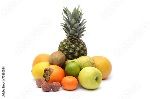 Assortment of exotic fruits isolated on white