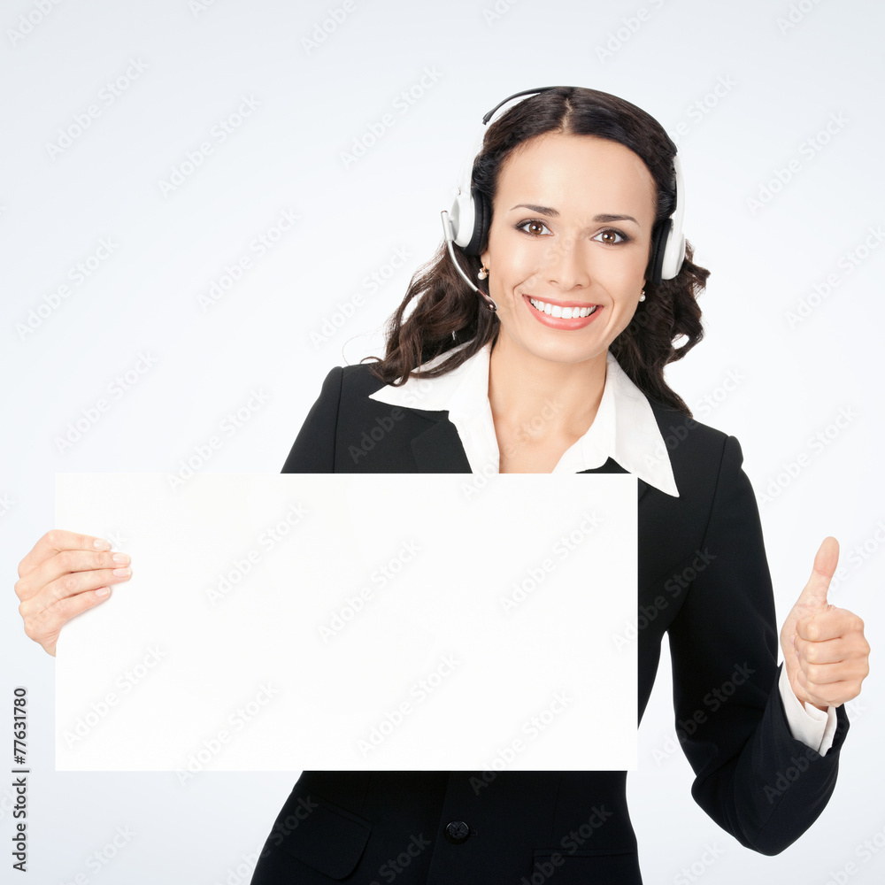 Support phone operator with signboard, grey Support phone operator with signboard, grey