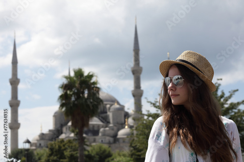 Photography Woman on the Blue Mosque background
