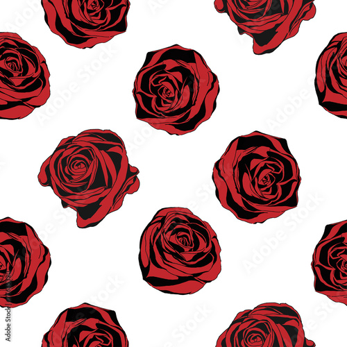 Seamless background with red roses. Vector