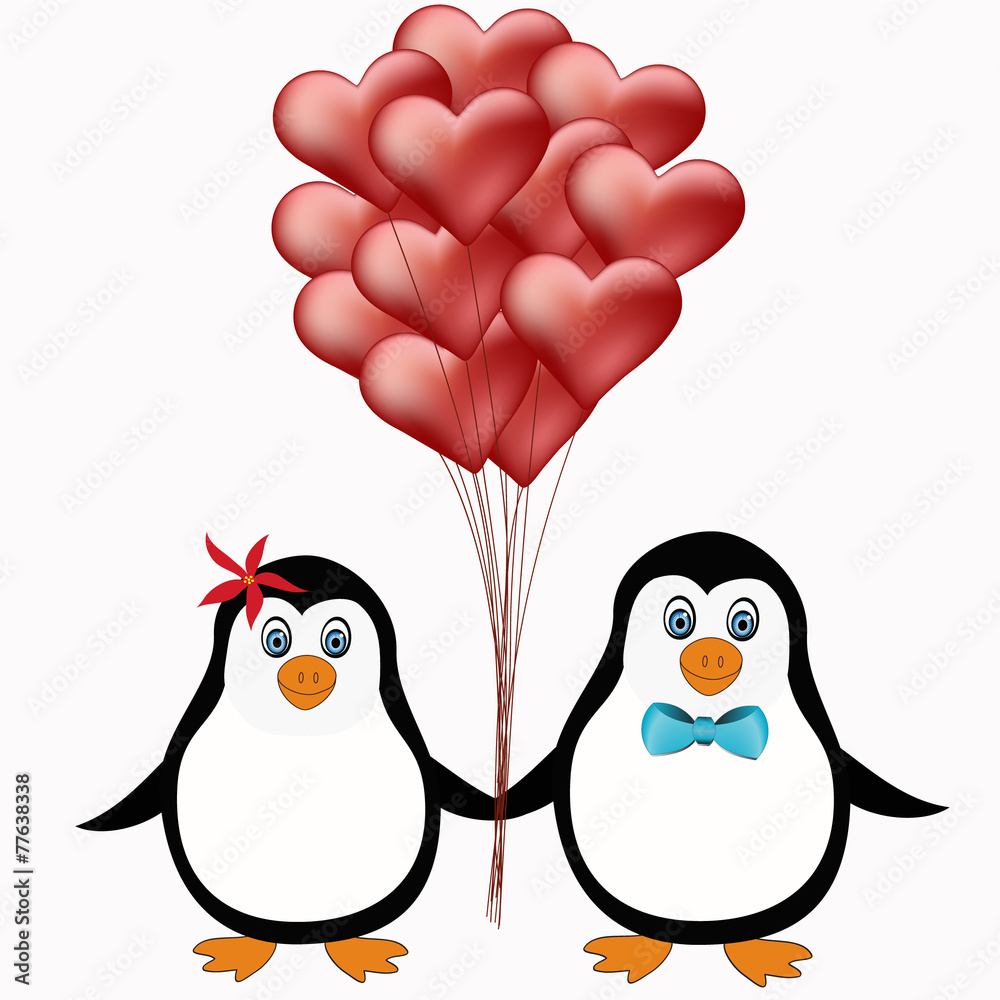 Fototapeta premium penguin couple love concept