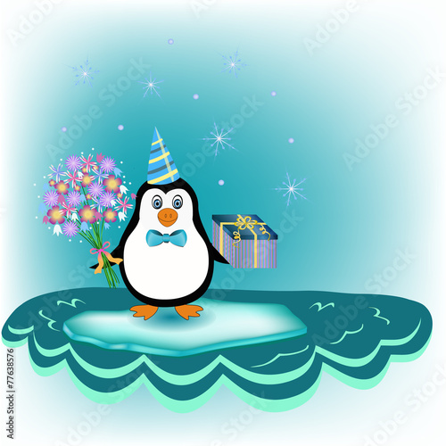 penguin over iceberg