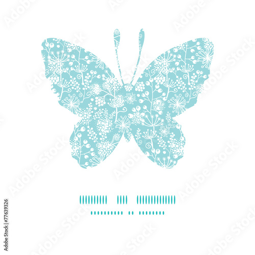 Vector blue and white lace garden plants butterfly silhouette