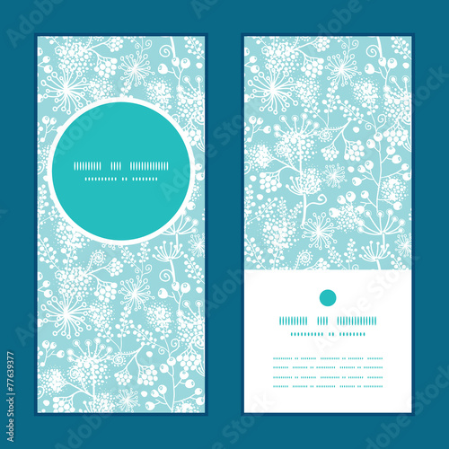 Vector blue and white lace garden plants vertical round frame
