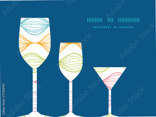 Vector colorful horizontal ogee three wine glasses silhouettes