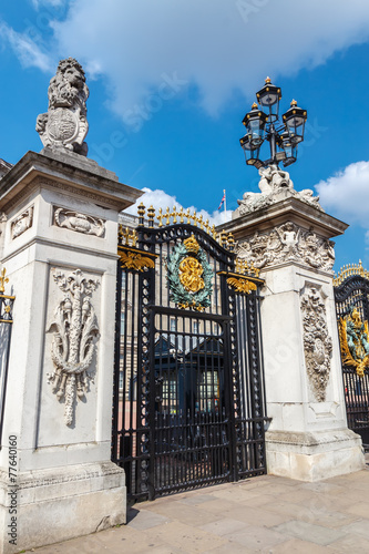Metal Gatef and street lamp. Buckingham Palace,  London,