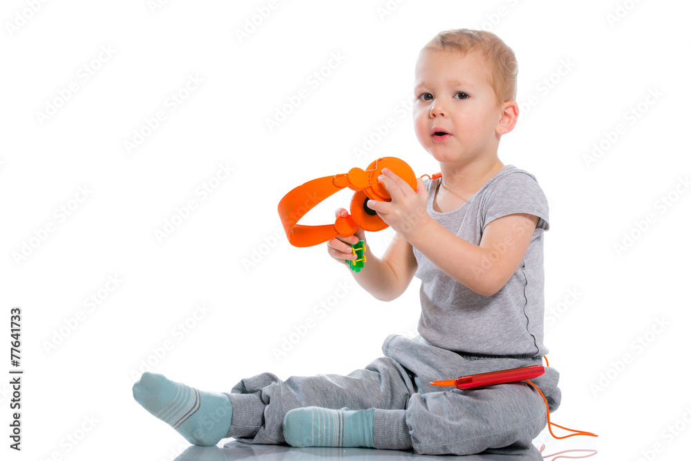 Child with headset isolated on white Child with headset isolated on white
