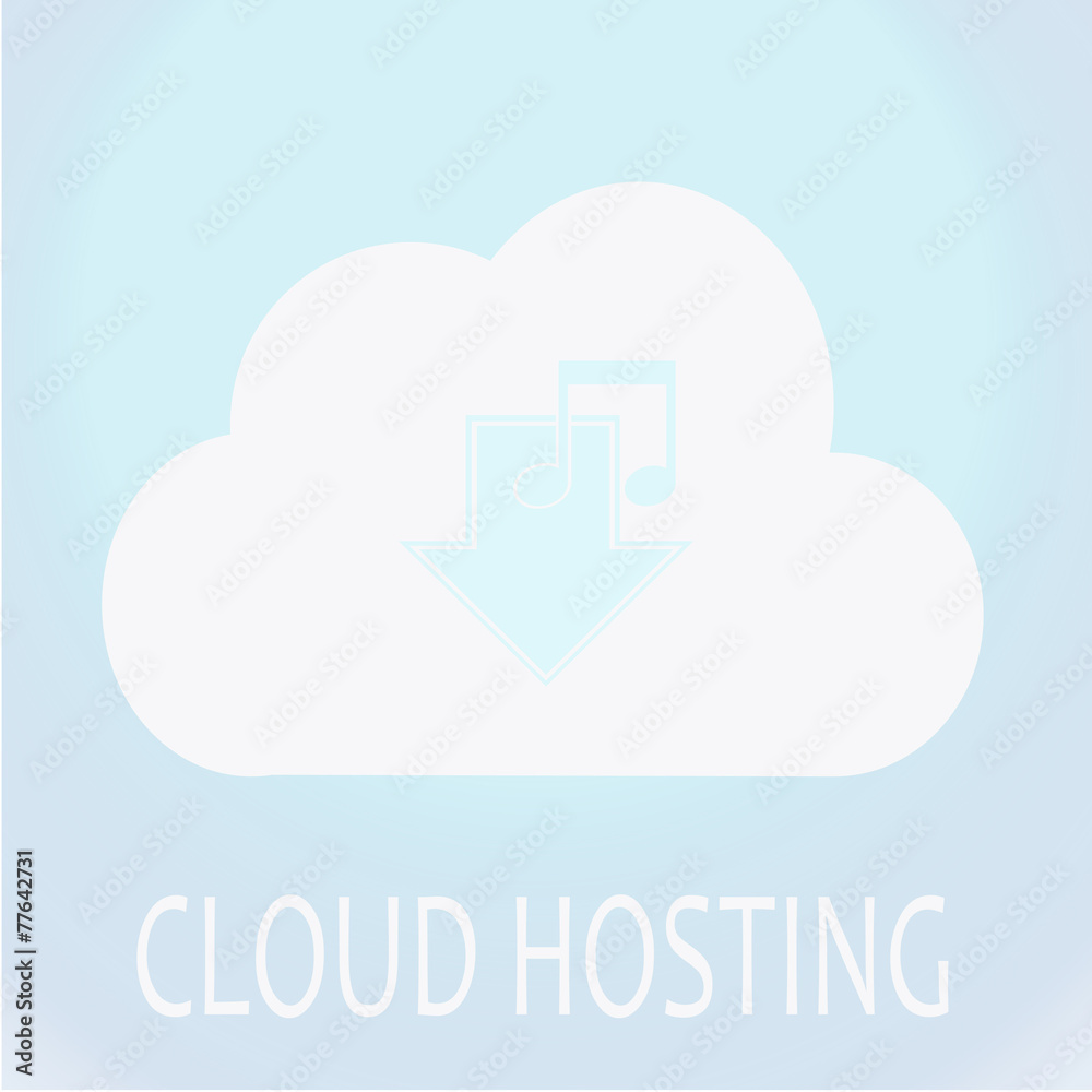 download music icon in the cloud and white text over blue colo download music icon in the cloud and white text over blue colo
