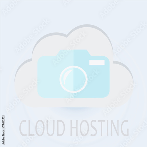 camera icon in the cloud and white  text over blue color backgro photo