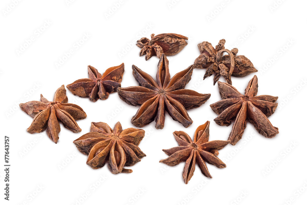 Closeup of several star anises isolated on white background Closeup of several star anises isolated on white background