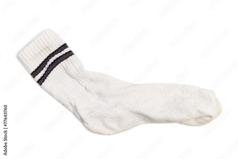 Closeup of one clean white tennis/sport sock isolated on white Closeup of one clean white tennis/sport sock isolated on white