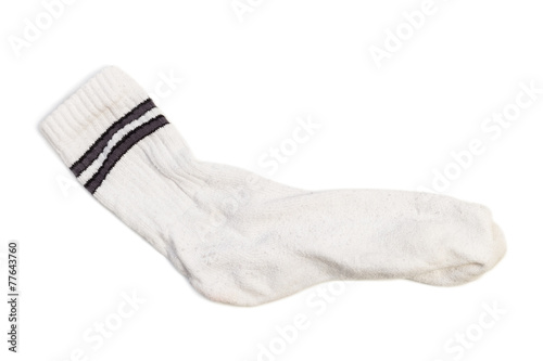 Closeup of one clean white tennis/sport sock isolated on white photo