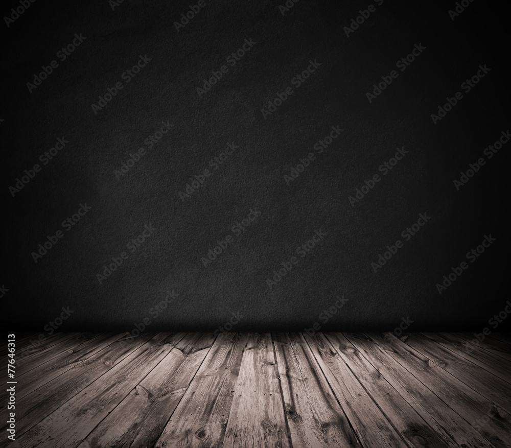 Black wall and wooden floor interior background Stock Photo | Adobe Stock