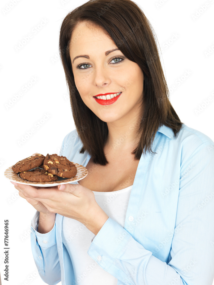 Young Woman Eating Biscuits
