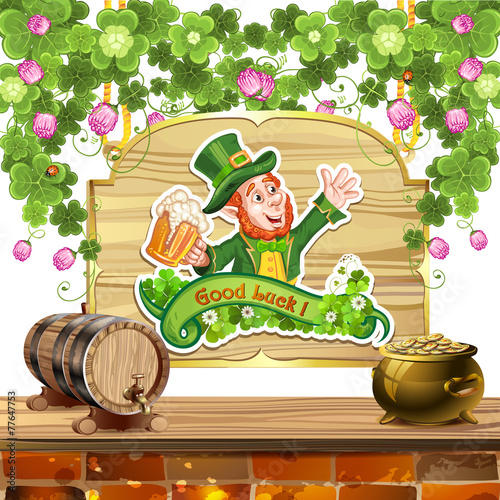 Happy Leprechaun Drinking Beer-St. Patrick's Day