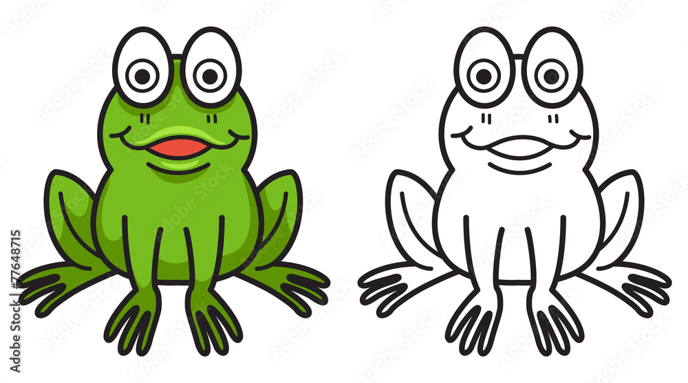 Obraz premium colorful and black and white frog for coloring book