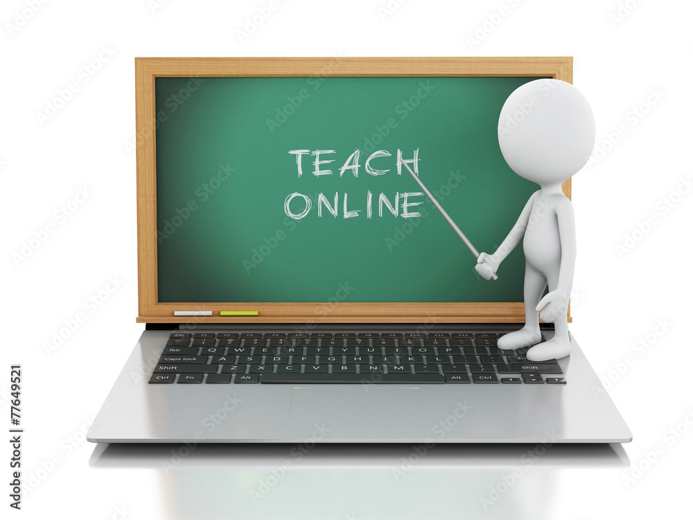 3d white people with laptop. Online education concept 3d white people with laptop. Online education concept