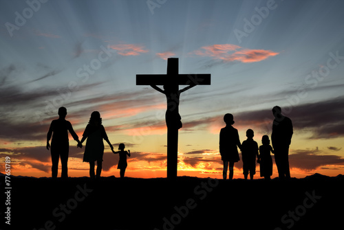Photography Christian Families Standing Before Cross of Jesus