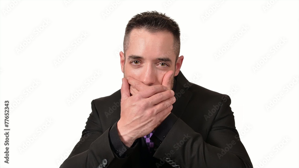 Stop motion video of a man doing see, hear and speak no evil Stop motion video of a man doing see, hear and speak no evil