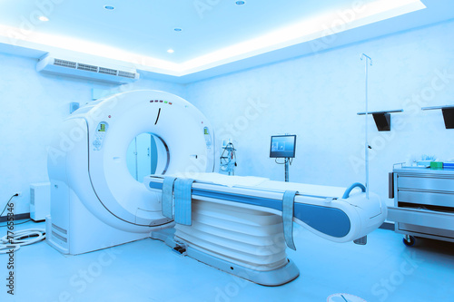 MRI scanner room take with blue filter photo