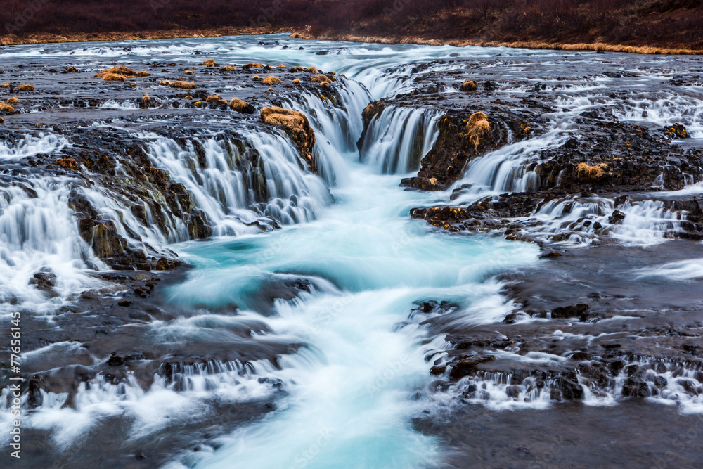 closeup  cascade bruarfoss waterfall, Iceland