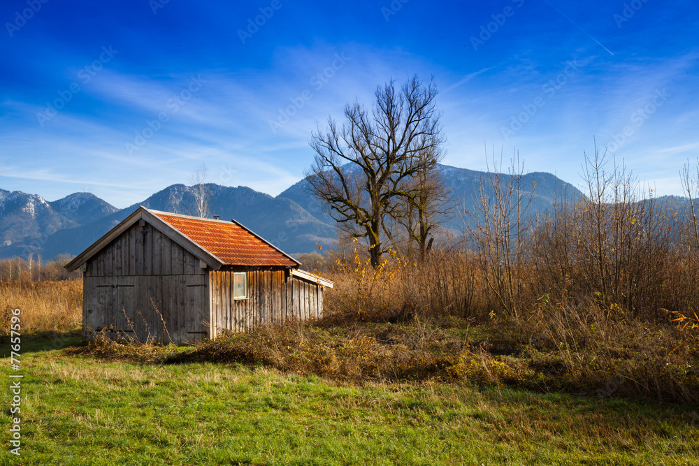 Holzhütte, Berge, Wald