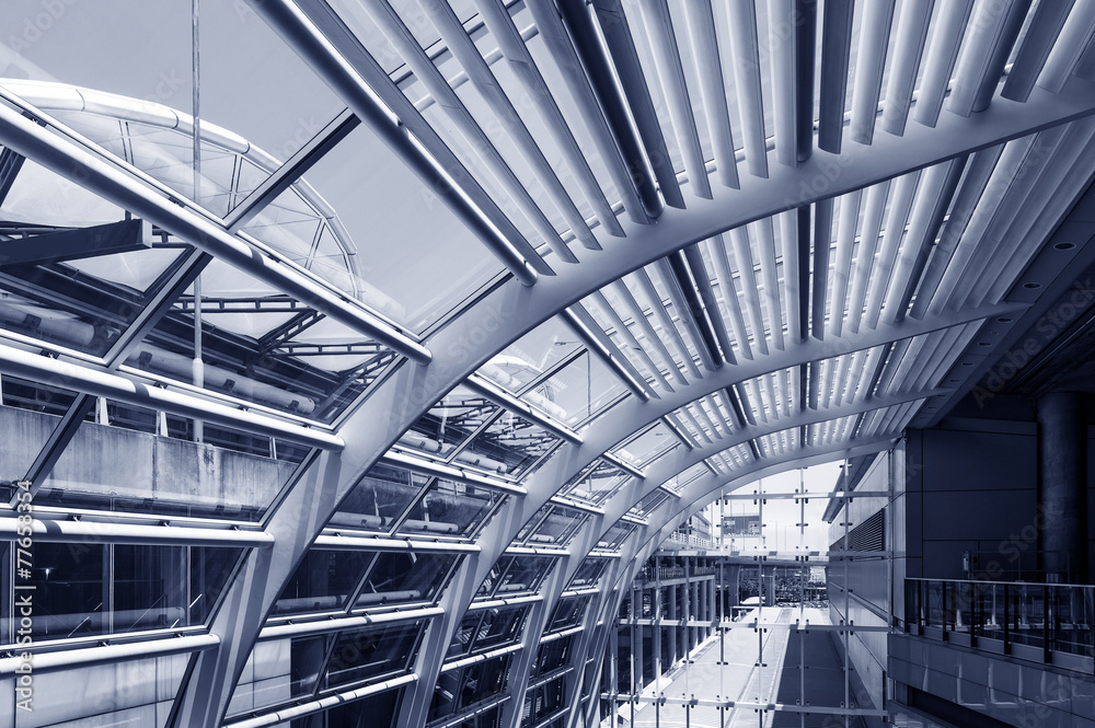 Transparent glass ceiling, modern architectural interior. Transparent glass ceiling, modern architectural interior.