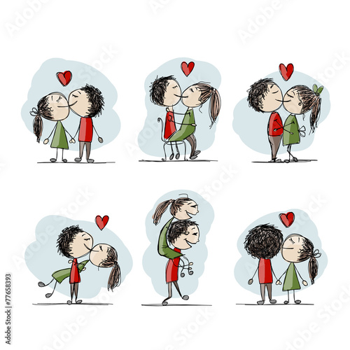 Couple in love kissing, valentine sketch for your design