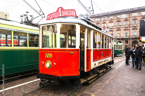The historic red tram in Turin