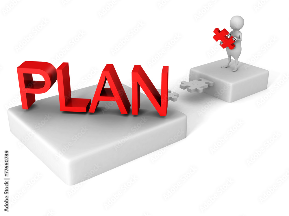 white 3d man jigsaw puzzle bridge to red PLAN word white 3d man jigsaw puzzle bridge to red PLAN word