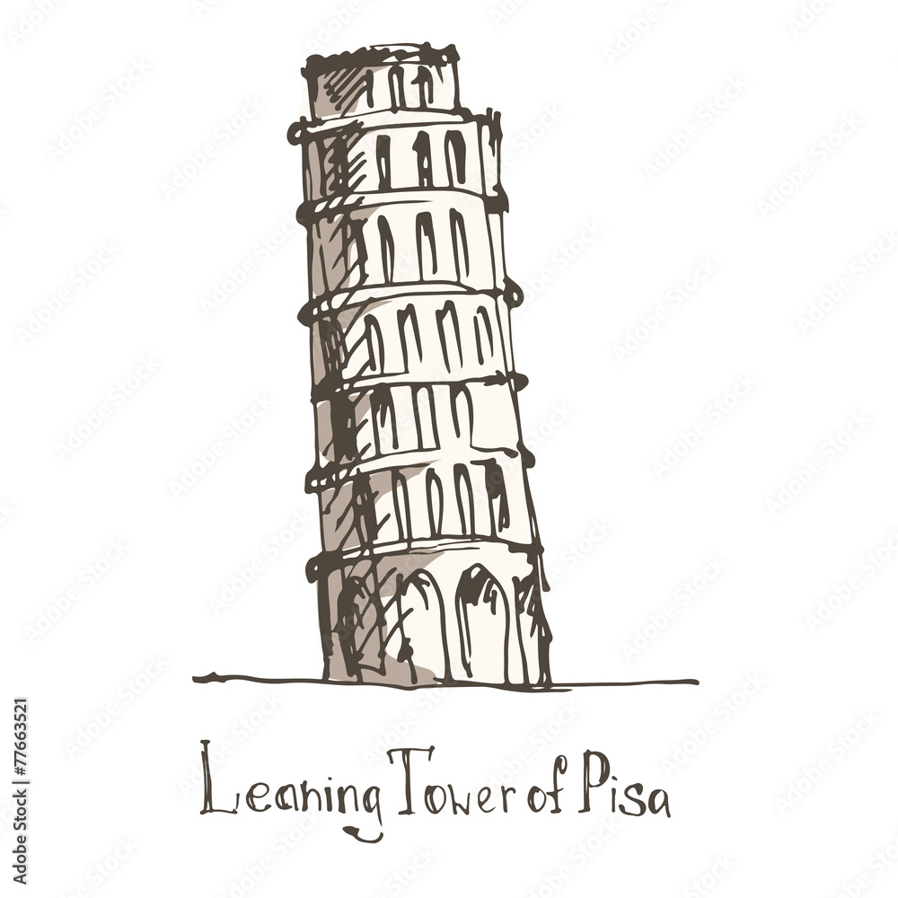 The Leaning Tower, Pisa, Italy, Europe. Sketch.