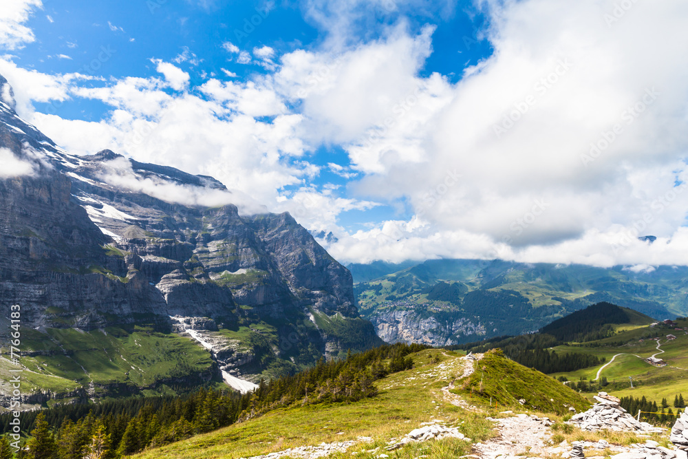 Naklejka premium View on the hiking path near Eiger