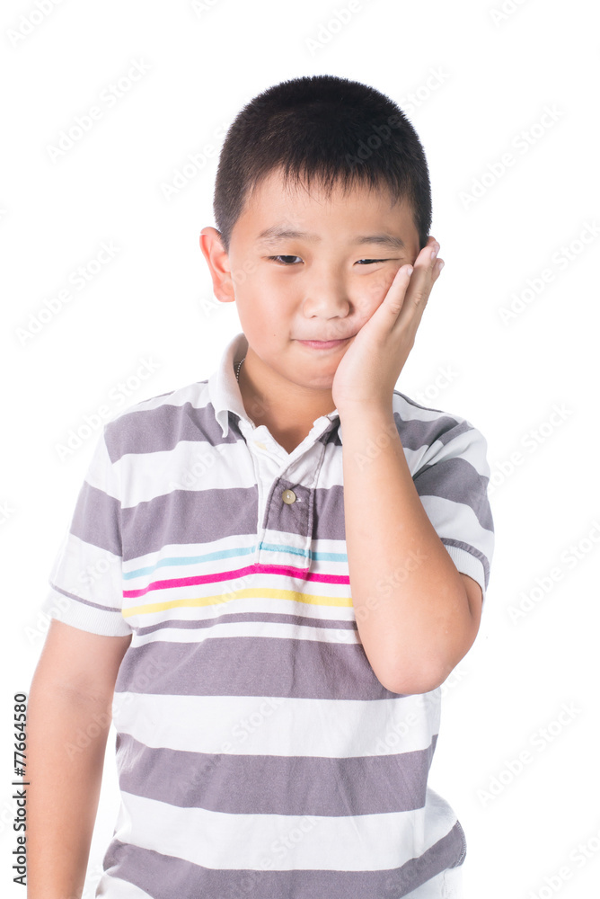 Boy having a toothache holding his face with his hand, isolated Boy having a toothache holding his face with his hand, isolated